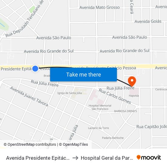 Avenida Presidente Epitácio Pessoa, 782 to Hospital Geral da Paraíba Hapvida map