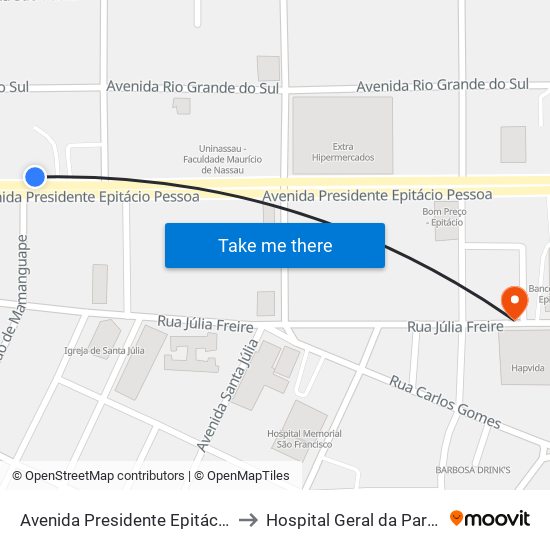 Avenida Presidente Epitácio Pessoa, 955 to Hospital Geral da Paraíba Hapvida map