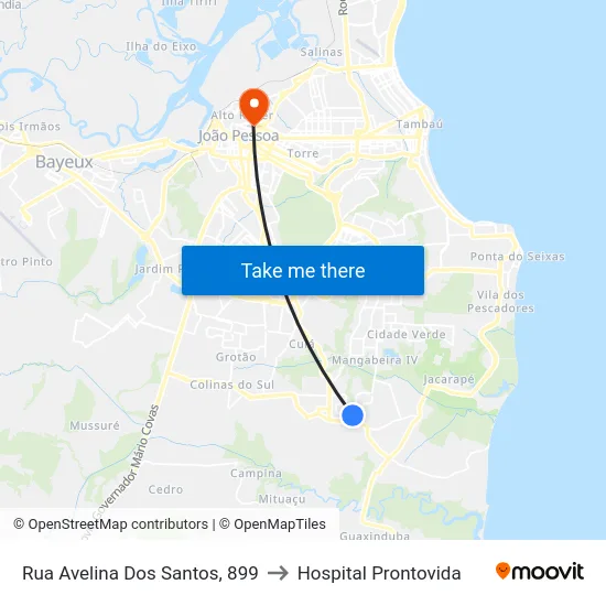 Rua Avelina Dos Santos, 899 to Hospital Prontovida map