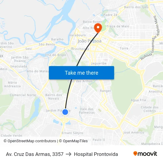 Av. Cruz Das Armas, 3357 to Hospital Prontovida map