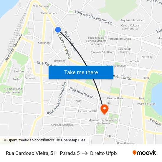 Rua Cardoso Vieira, 51 | Parada 5 to Direito Ufpb map