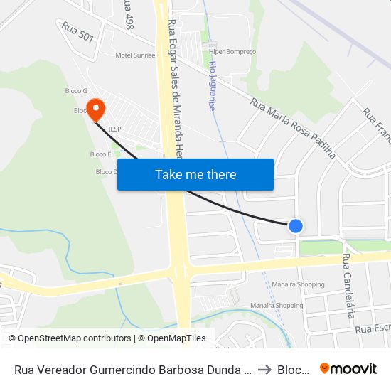 Rua Vereador Gumercindo Barbosa Dunda 205 - Supermercado Rabelo (Sent. Manaíra) to Bloco Central map