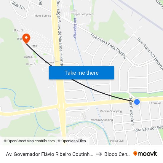 Av. Governador Flávio Ribeiro Coutinho, 1027 to Bloco Central map