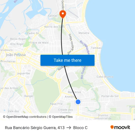 Rua Bancário Sérgio Guerra, 413 to Bloco C map