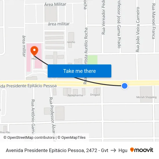 Avenida Presidente Epitácio Pessoa, 2472 - Gvt to Hgu map