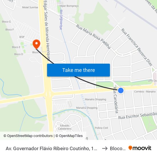 Av. Governador Flávio Ribeiro Coutinho, 1027 to Bloco A map