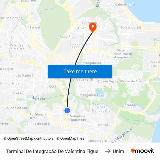 Terminal De Integração De Valentina Figueiredo to Unimed map