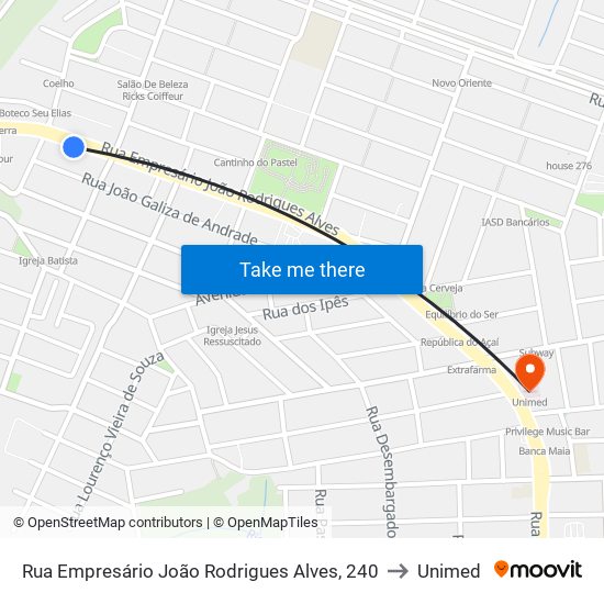 Rua Empresário João Rodrigues Alves, 240 to Unimed map