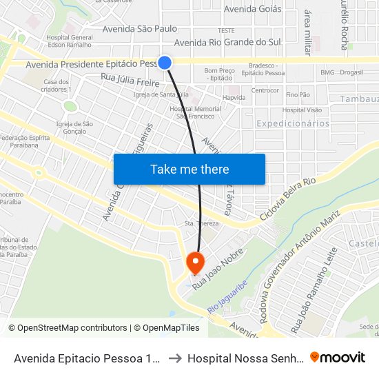 Avenida Epitacio Pessoa 1024-1090 | Sicoob to Hospital Nossa Senhora das Neves map