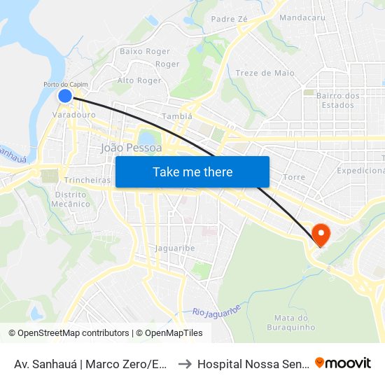 Av. Sanhauá | Marco Zero/Estação João Pessoa 2 to Hospital Nossa Senhora das Neves map