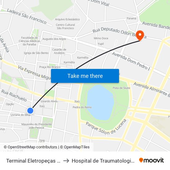 Terminal Eletropeças - Santa Rita / Lucena to Hospital de Traumatologia e Ortopedia da Paraíba map