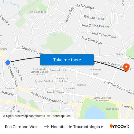 Rua Cardoso Vieira, 51 | Parada 5 to Hospital de Traumatologia e Ortopedia da Paraíba map