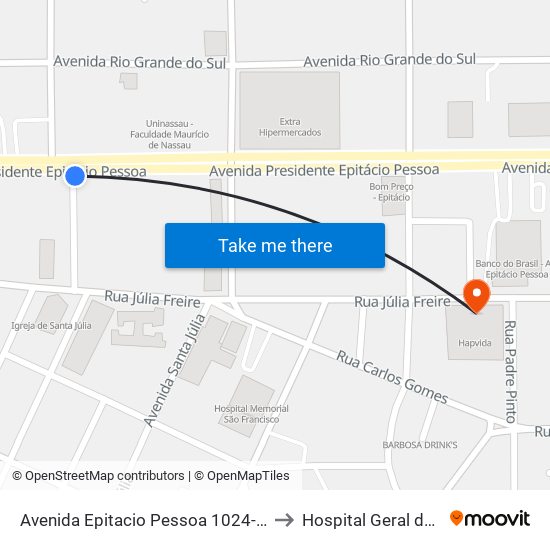 Avenida Epitacio Pessoa 1024-1090 | Sicoob to Hospital Geral da Paraíba map