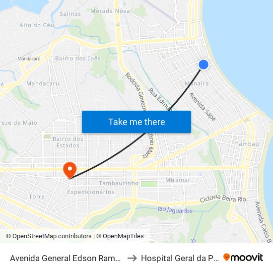 Avenida General Edson Ramalho, 913 to Hospital Geral da Paraíba map