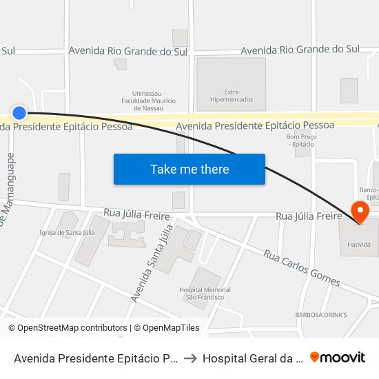 Avenida Presidente Epitácio Pessoa, 955 to Hospital Geral da Paraíba map