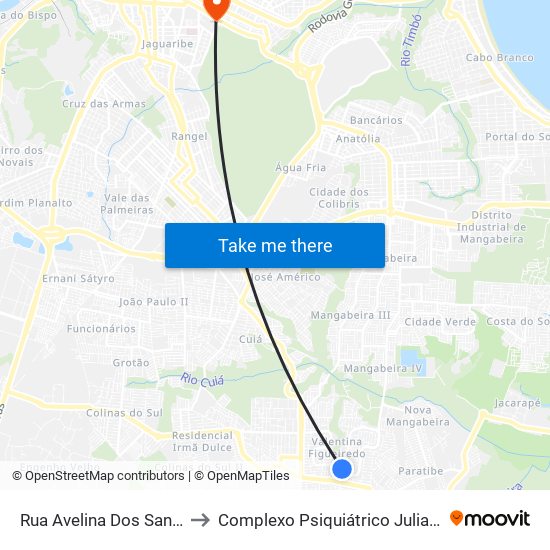Rua Avelina Dos Santos, 899 to Complexo Psiquiátrico Juliano Moreira map