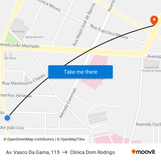 Av. Vasco Da Gama, 115 to Clinica Dom Rodrigo map