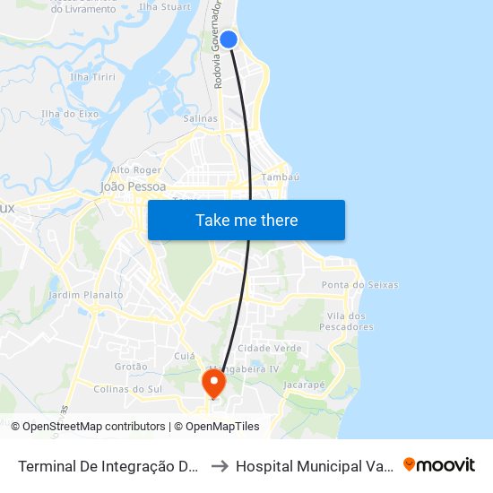 Terminal De Integração Do Bessa to Hospital Municipal Valentina map