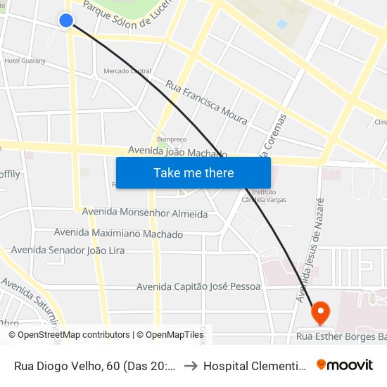Rua Diogo Velho, 60 (Das 20:00 À 00:00) to Hospital Clementino Fraga map