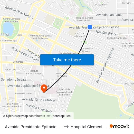 Avenida Presidente Epitácio Pessoa, 560 to Hospital Clementino Fraga map