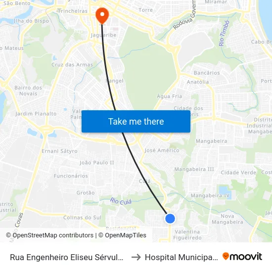Rua Engenheiro Eliseu Sérvulo De Farias Luna, 181 to Hospital Municipal Santa Isabel map