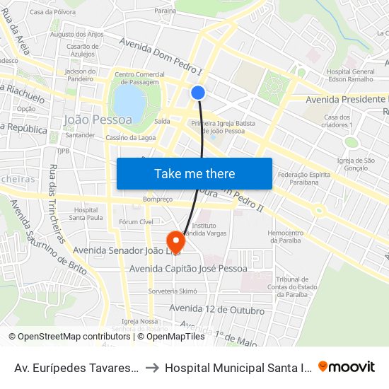 Av. Eurípedes Tavares, 505 to Hospital Municipal Santa Isabel map