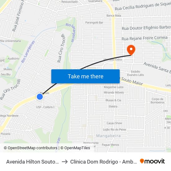 Avenida Hilton Souto Maior, 1134-1142 to Clínica Dom Rodrigo - Ambulatório De Cardiologia map