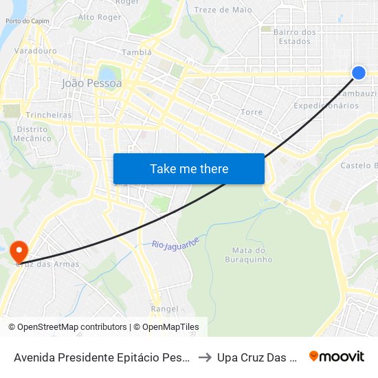 Avenida Presidente Epitácio Pessoa, 2440 to Upa Cruz Das Armas map