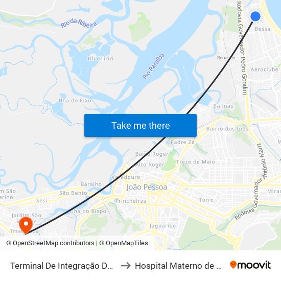 Terminal De Integração Do Bessa to Hospital Materno de Bayeux map