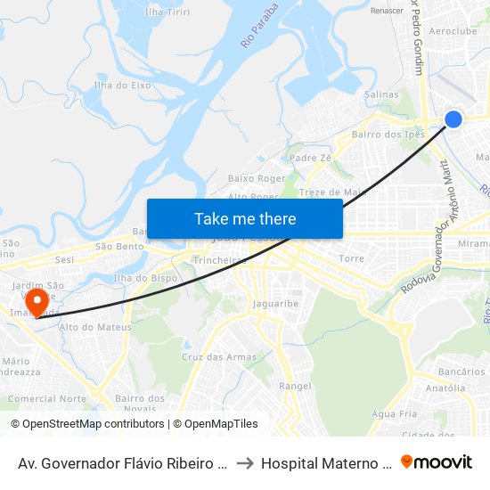 Av. Governador Flávio Ribeiro Coutinho, 1027 to Hospital Materno de Bayeux map