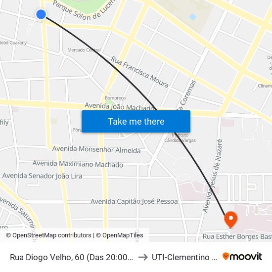 Rua Diogo Velho, 60 (Das 20:00 À 00:00) to UTI-Clementino Fraga map