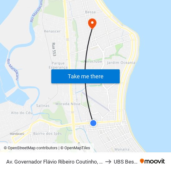 Av. Governador Flávio Ribeiro Coutinho, 1027 to UBS Bessa map