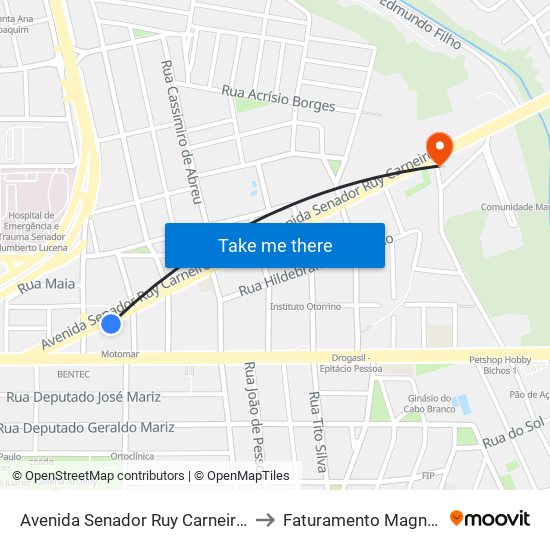 Avenida Senador Ruy Carneiro, 250 to Faturamento Magnetom map