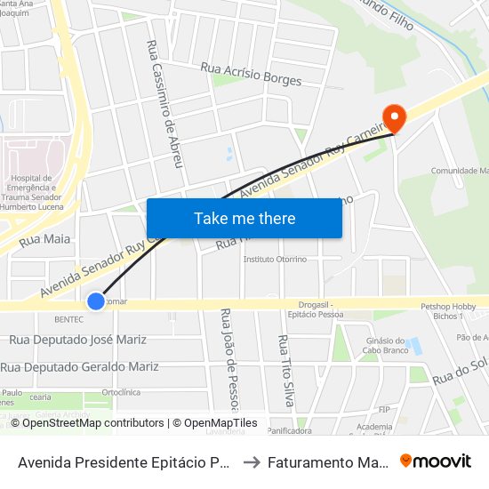 Avenida Presidente Epitácio Pessoa, 3217 to Faturamento Magnetom map