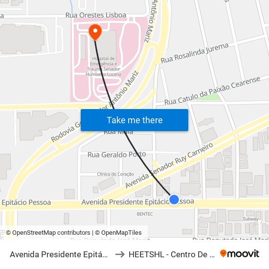 Avenida Presidente Epitácio Pessoa, 3217 to HEETSHL - Centro De Imagens (CDI) map