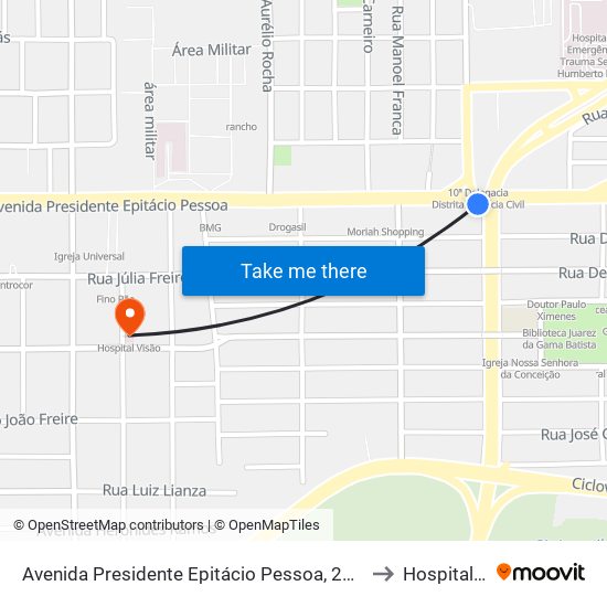 Avenida Presidente Epitácio Pessoa, 2742 - Viaduto Br-230 to Hospital Visão map
