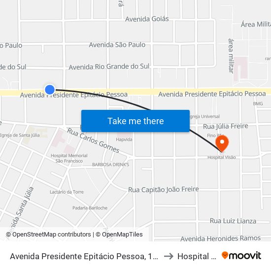 Avenida Presidente Epitácio Pessoa, 1167 - Uninassau to Hospital Visão map