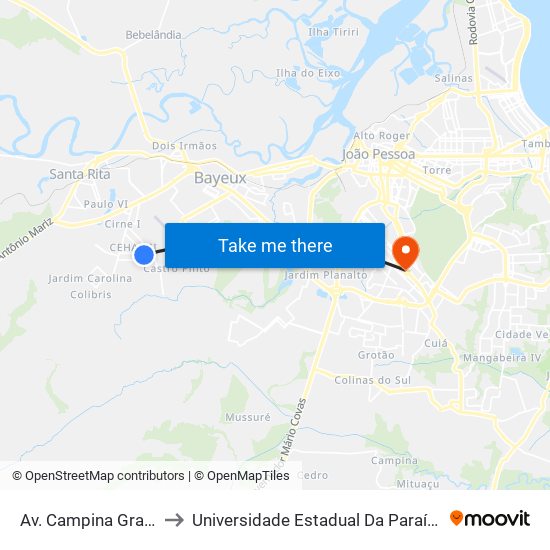 Av. Campina Grande, 940 to Universidade Estadual Da Paraíba - Campus V map