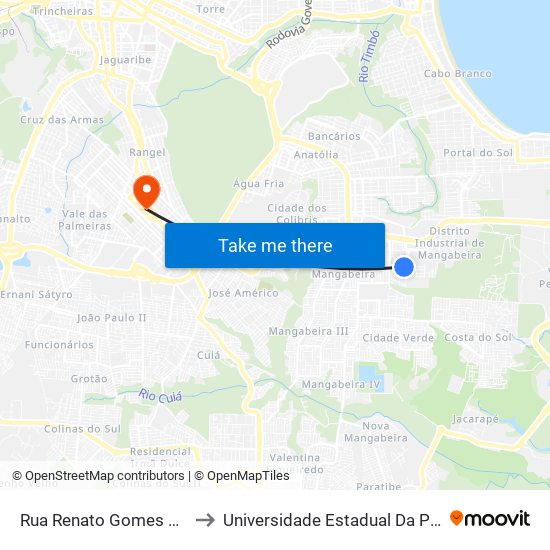 Rua Renato Gomes De Oliveira, 279 to Universidade Estadual Da Paraíba - Campus V map