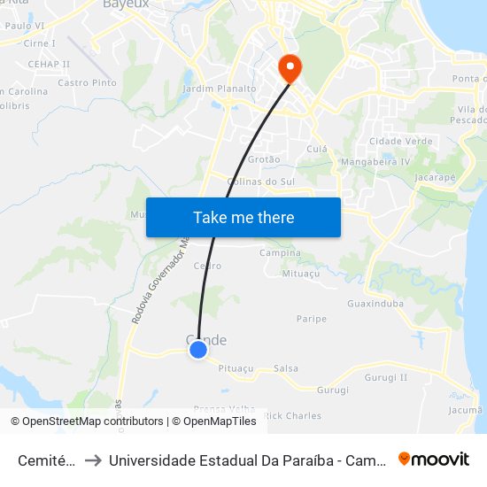 Cemitério to Universidade Estadual Da Paraíba - Campus V map