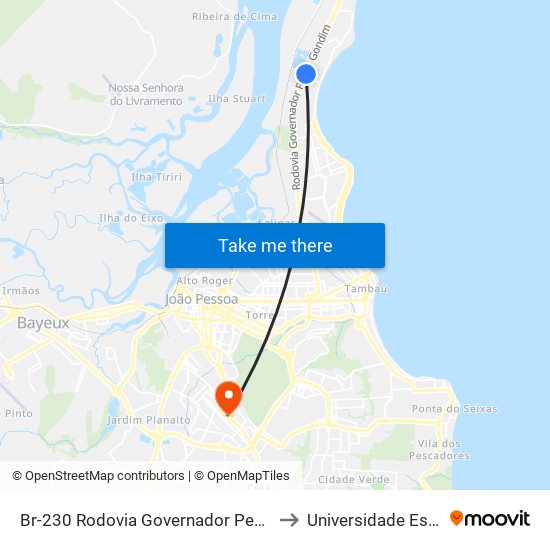 Br-230 Rodovia Governador Pedro Gondim, Km 8,8 Oeste - Acesso À Praia Do Jacaré to Universidade Estadual Da Paraíba - Campus V map