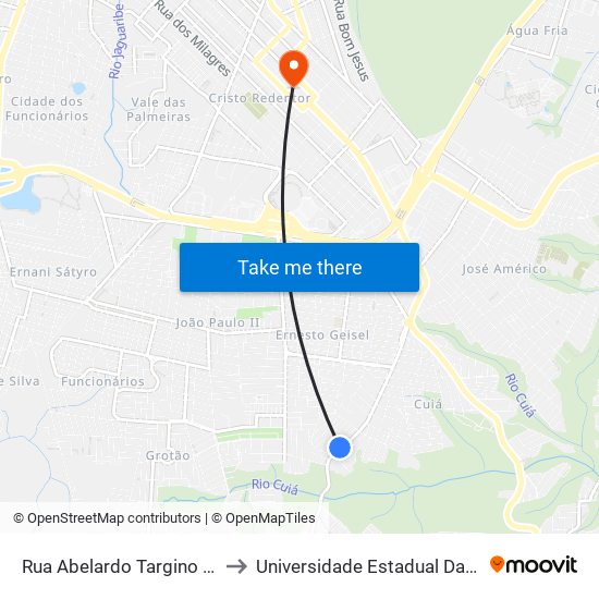 Rua Abelardo Targino Da Fonseca, 1236 to Universidade Estadual Da Paraíba - Campus V map