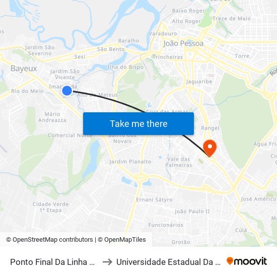 Ponto Final Da Linha 5502 - Imaculada to Universidade Estadual Da Paraíba - Campus V map