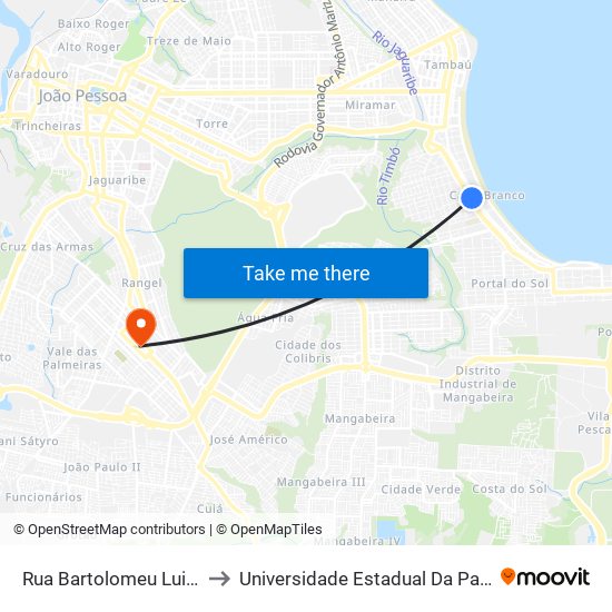 Rua Bartolomeu Luiz Trocolli, 62 to Universidade Estadual Da Paraíba - Campus V map