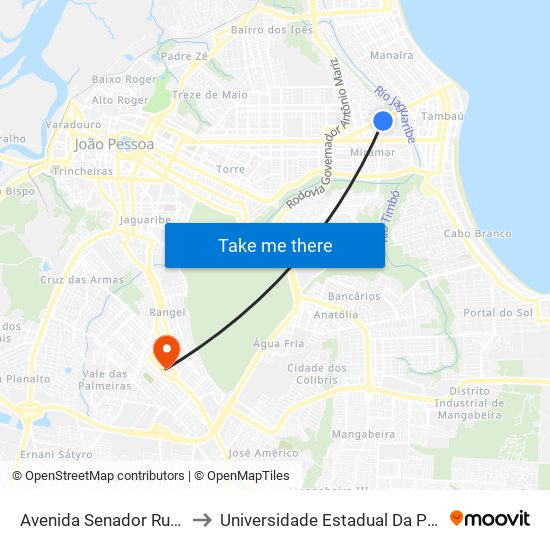 Avenida Senador Rui Carneiro 890 to Universidade Estadual Da Paraíba - Campus V map