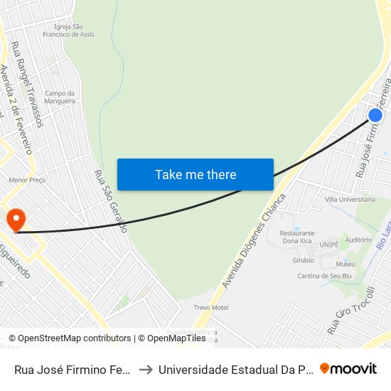 Rua José Firmino Ferreira, 332-498 to Universidade Estadual Da Paraíba - Campus V map