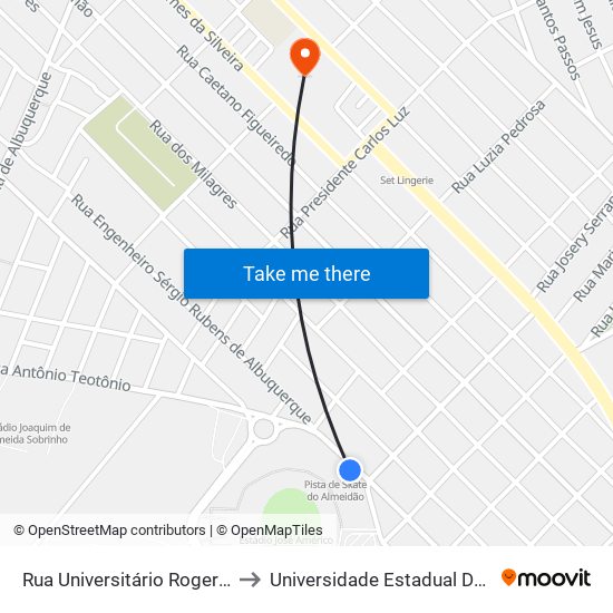 Rua Universitário Rogerio Benevides, 2-140 to Universidade Estadual Da Paraíba - Campus V map