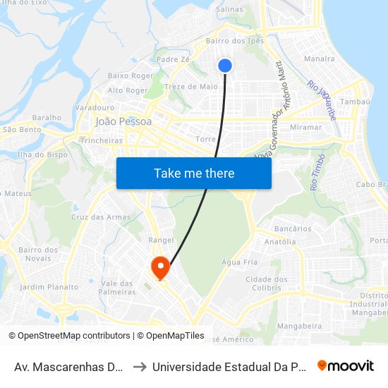 Av. Mascarenhas De Morais, 623 to Universidade Estadual Da Paraíba - Campus V map