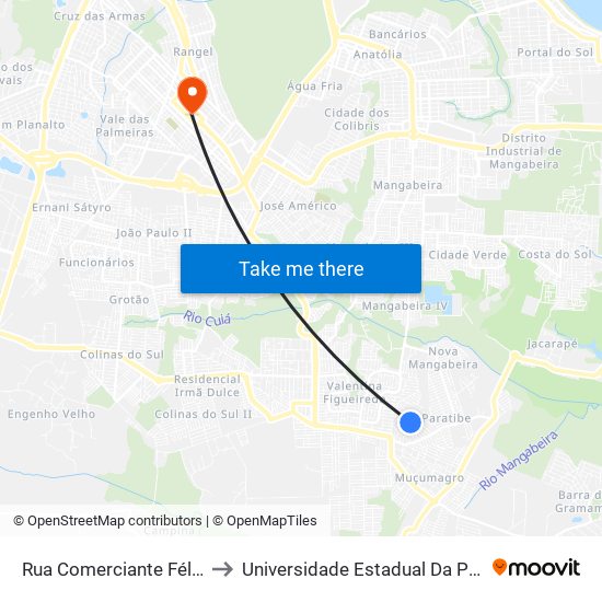 Rua Comerciante Félix Cahino, 260 to Universidade Estadual Da Paraíba - Campus V map