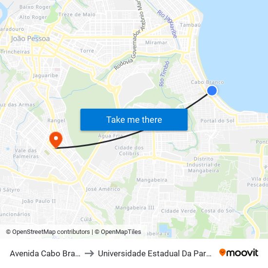 Avenida Cabo Branco, 3336 to Universidade Estadual Da Paraíba - Campus V map